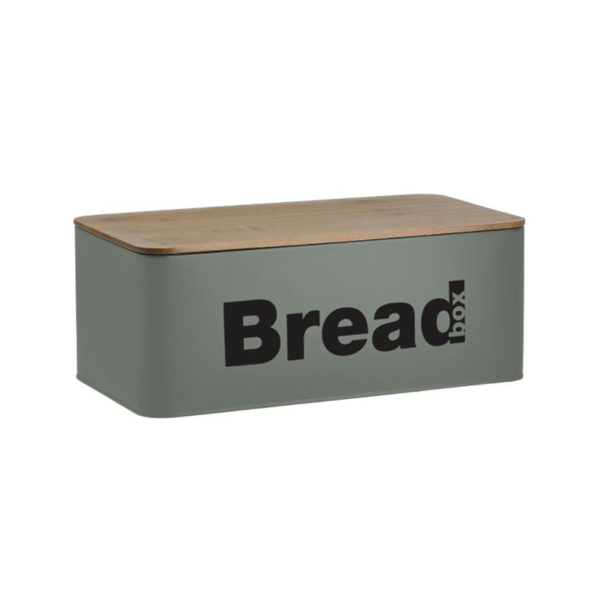 Cutie pentru paine Inart din metal, cu capac de lemn de bambus, verde menta, 1, hectarul.ro
