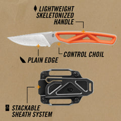 Cutit de exterior Gerber cu teaca, lungime lama 5,7 cm, Caper Exo-Mod, material lama 7Cr17MoV, portocaliu