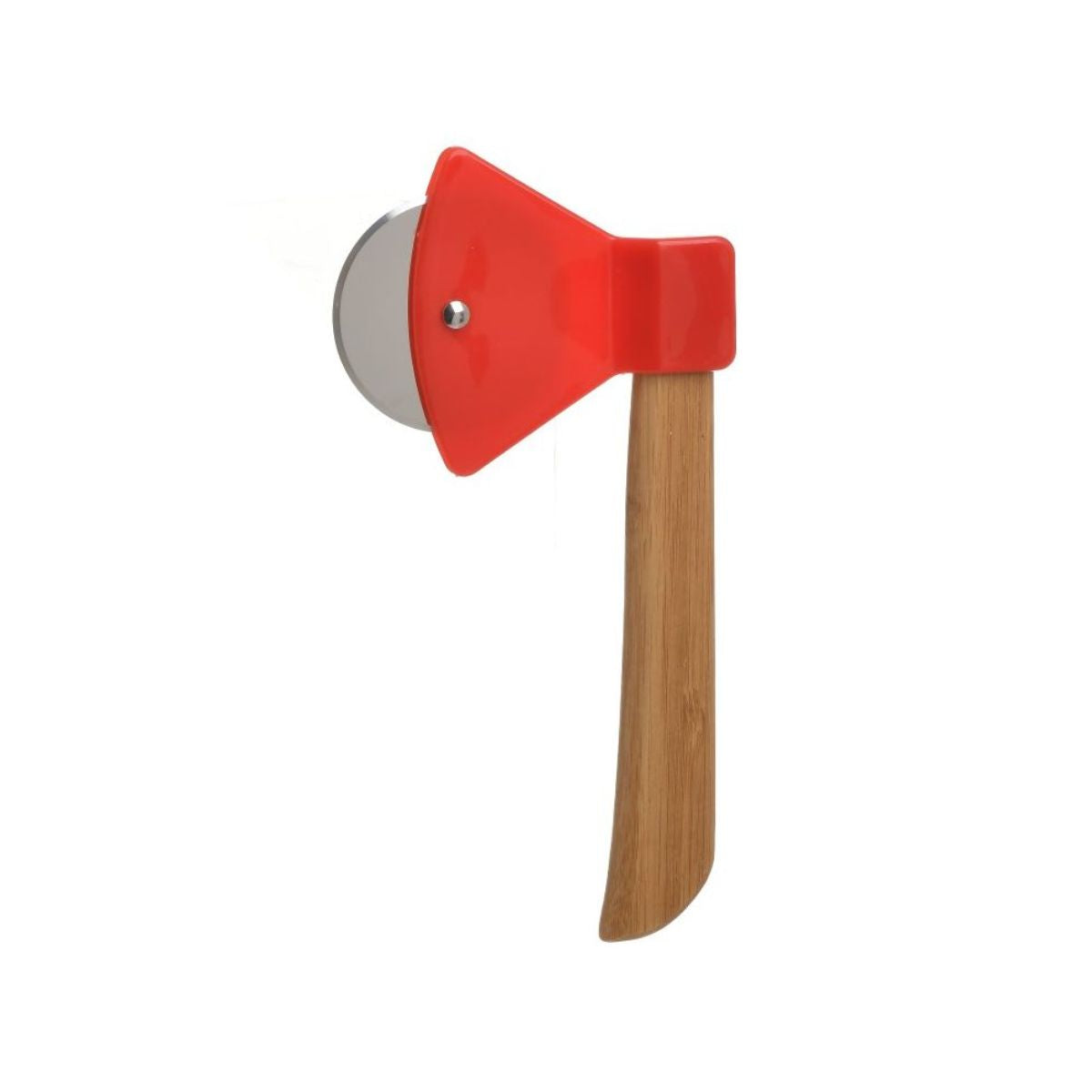 Cutit pentru pizza in forma de toporisca, cu maner din bambus, 20x10x2 cm, rosu/natur, 1, hectarul.ro