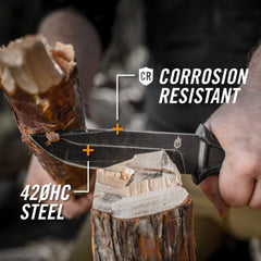 Cutit tactic si de supravietuire Gerber cu muchie fina si toc cu lama fixa Strongarm, negru