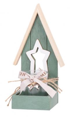 Decor de Craciun Woodec, casa cu sfesnic, 11x21 cm, 1, hectarul.ro