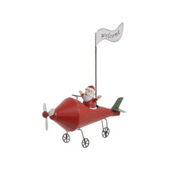 Decoratiune Craciun Avion cu Mos , 20x7x24 cm, rosu, metal