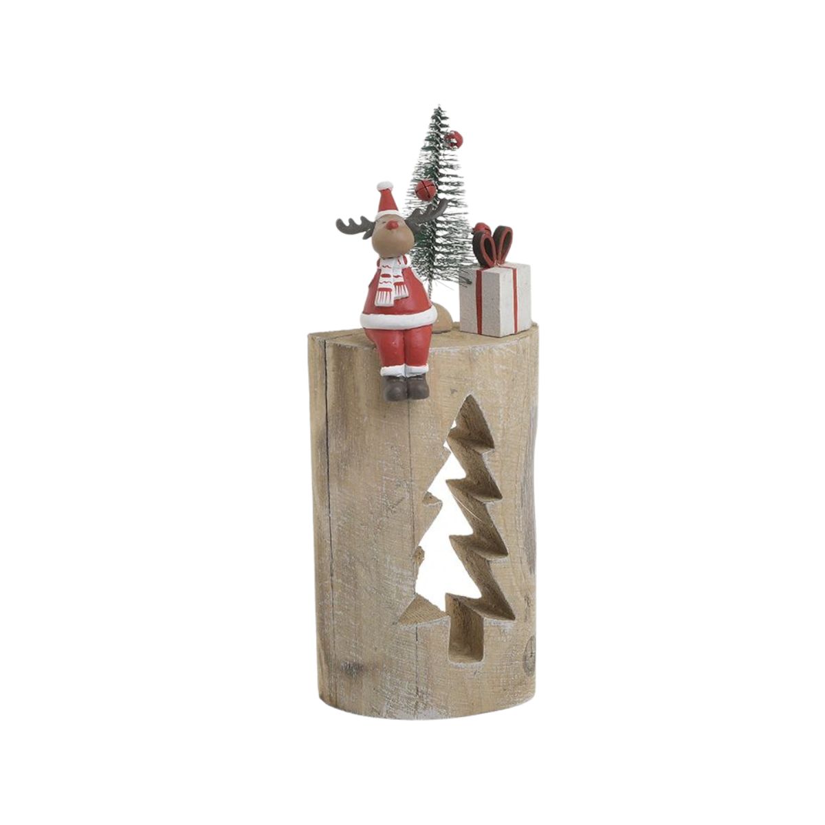 Decoratiune Craciun Bustean cu ren si bradut, 10x6x24 cm,lemn/metal , multicolor, 1, hectarul.ro