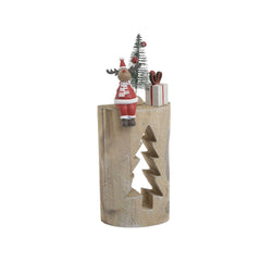Decoratiune Craciun Bustean cu ren si bradut, 10x6x24 cm,lemn/metal , multicolor