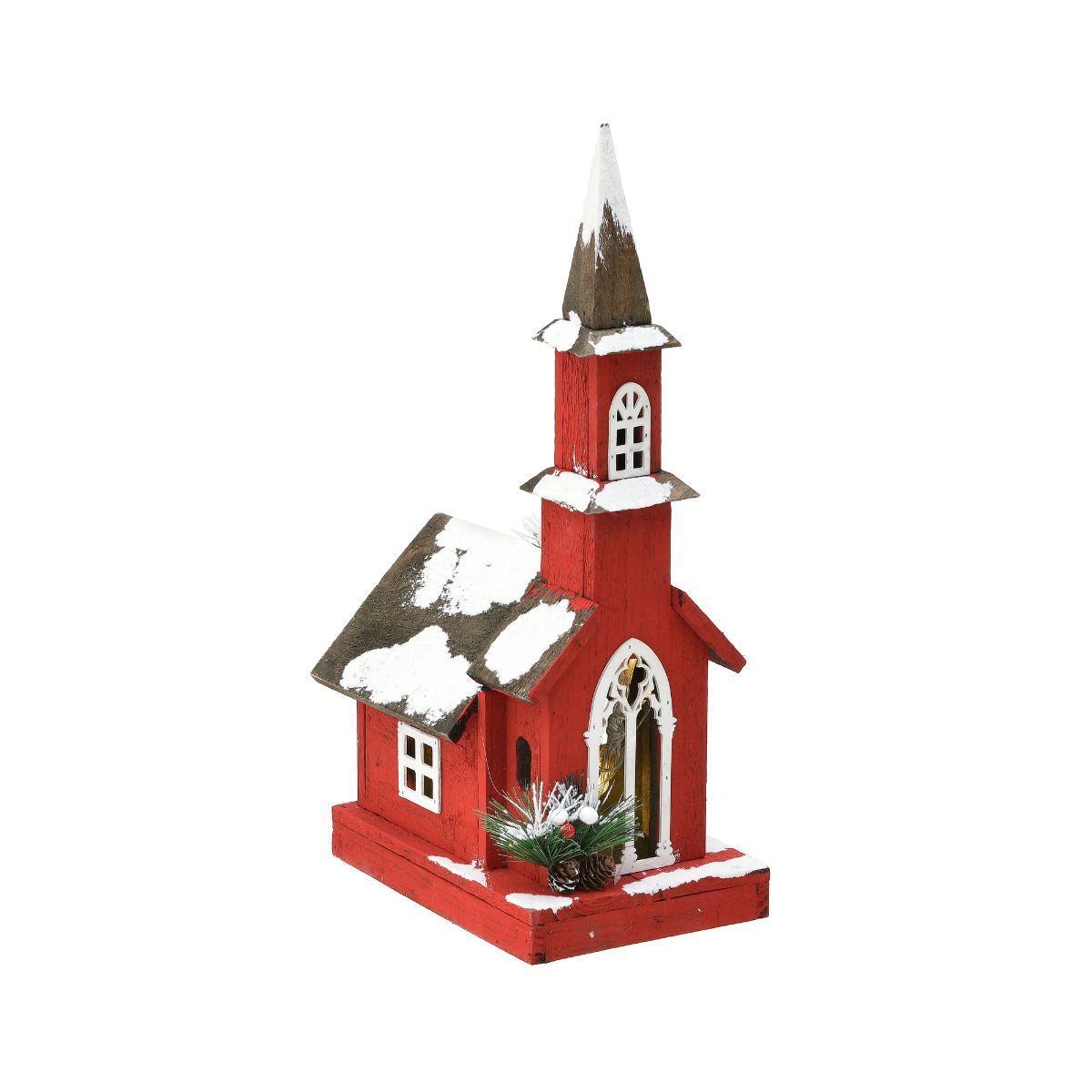 Decoratiune Craciun Casuta cu Luminite, 18x25x49 cm, alb/rosu ,lemn, 1, hectarul.ro