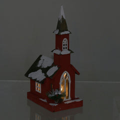 Decoratiune Craciun Casuta cu Luminite, 18x25x49 cm, alb/rosu ,lemn