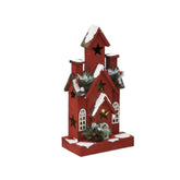 Hectarul - Decoratiune Craciun Casuta cu Luminite, 22x13x42 cm, alb/rosu ,lemn