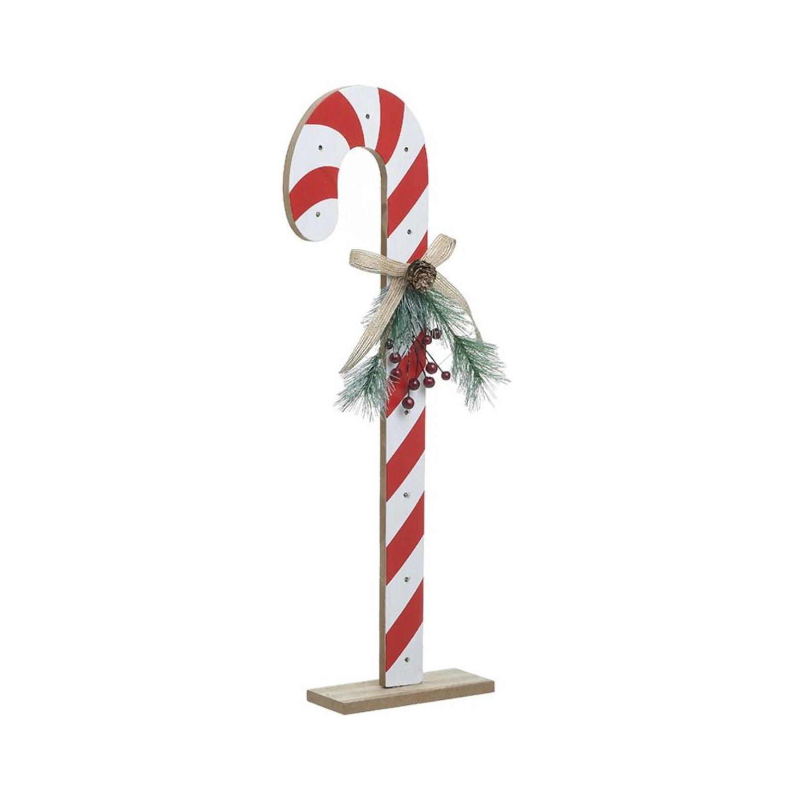 Decoratiune Craciun din lemn textil, cu led, Candy stick 41 cm Inart, 1, hectarul.ro