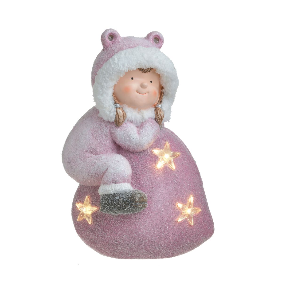 Decoratiune Craciun lampa de veghe bebelus, din ceramica, 23x20x40 cm, alb/roz, 1, hectarul.ro