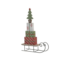Decoratiune Craciun Saniuta cu cadouri, 19x6x30 cm, multicolor, lemn/metal