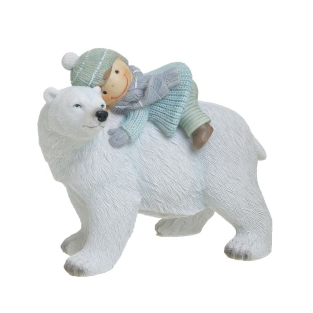 Decoratiune de Craciun alb/albastru pastel 15 cm Bear with Kid Inart, 1, hectarul.ro