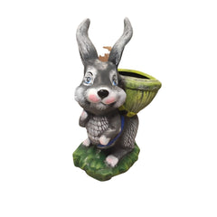 Decoratiune de gradina tip ghiveci, iepuras cu ghiozdan