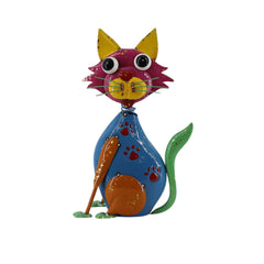 Decoratiune pentru gradina din metal vopsit muticolor Pisicuta sezand