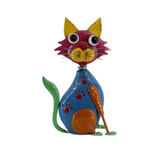 Decoratiune pentru gradina din metal vopsit muticolor Pisicuta sezand