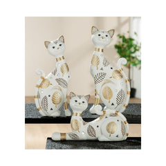 Decoratiune pisica 23 cm alb/auriu din polirasina Pagina Gilde