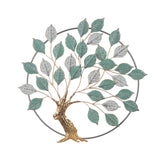 Hectarul - Decoratiune rotunda de perete Ø70cm, verde/auriu, din metal, Tree in a circle Gilde