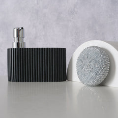 Dispenser detergent lichid cu suport burete, negru, din plastic, Jiro Boltze