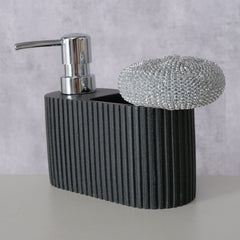 Dispenser detergent lichid cu suport burete, negru, din plastic, Jiro Boltze