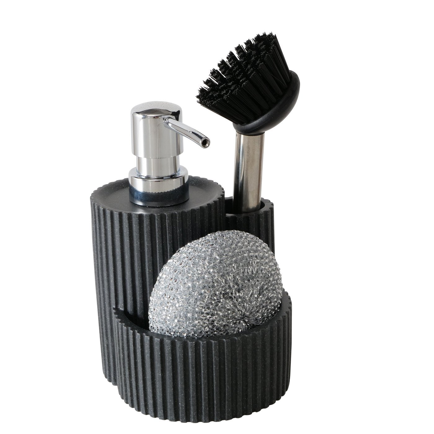 Dispenser detergent lichid cu suport burete si perie, negru, din plastic, Jiro Boltze, 1, hectarul.ro