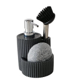 Hectarul - Dispenser detergent lichid cu suport burete si perie, negru, din plastic, Jiro Boltze