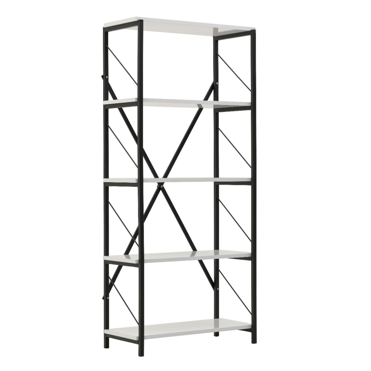 Etajera cu 5 rafturi , metal si pal, alb-negru, 160x73x36 cm, 1, hectarul.ro