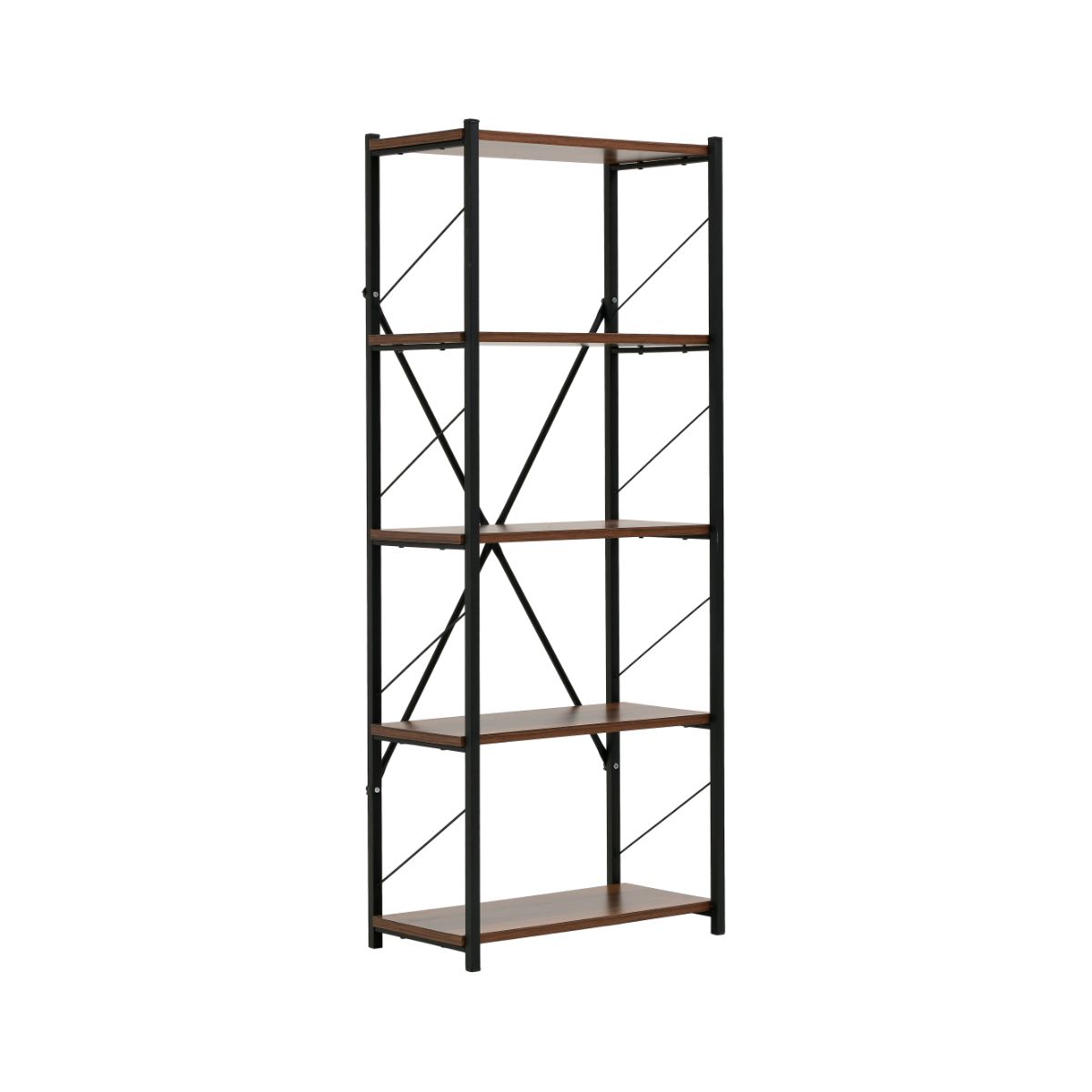 Etajera cu 5 rafturi , metal si pal, maro aluna-negru, 150x60x32 cm, 1, hectarul.ro