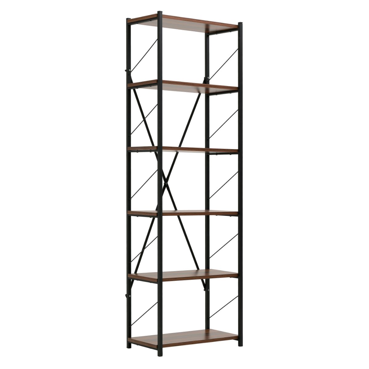 Etajera cu 6 rafturi , metal si pal, maro aluna-negru, 185x60x32 cm, 1, hectarul.ro