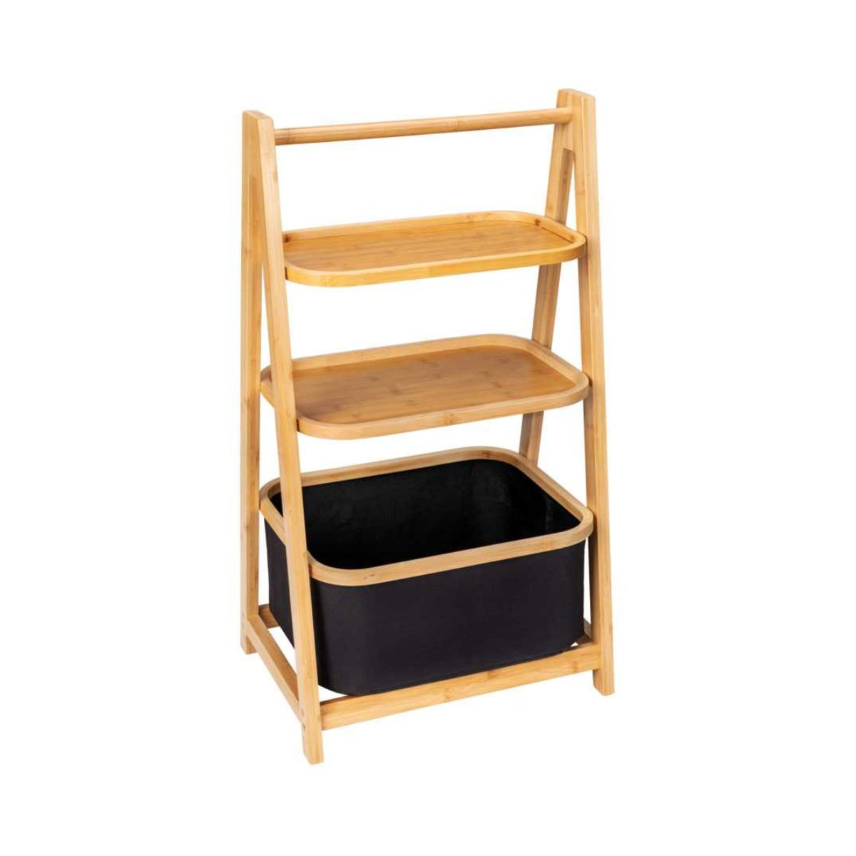 Etajera din bambus cu cos de depozitare din poliester, 80 cm, Ecori Wenko, 1, hectarul.ro