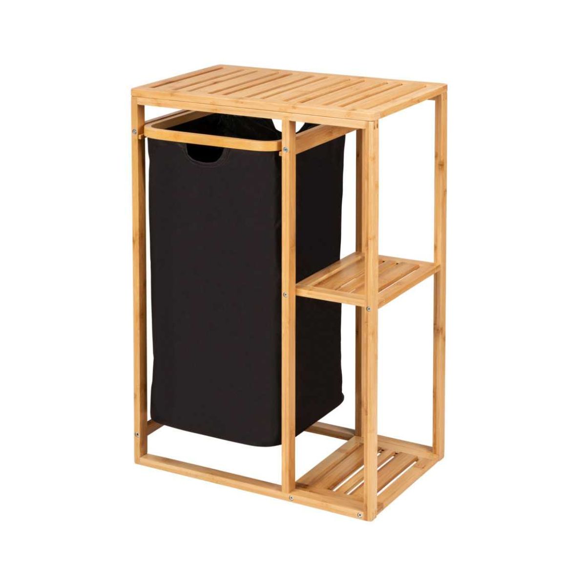 Etajera din bambus cu cos de rufe din poliester, 70 cm, Ecori Wenko, 1, hectarul.ro