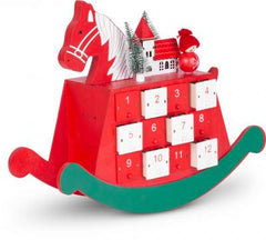 Figurina de Craciun Calut MagicHome, Calendar de Advent din lemn, Rosu, 34,5x12x28 cm