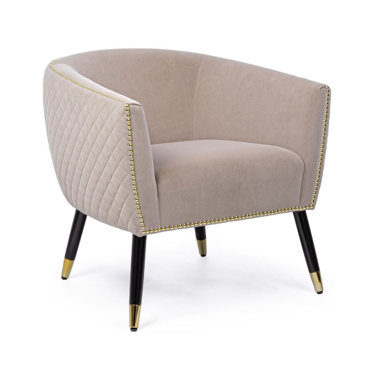 Fotoliu bej din catifea poliester si otel Caitlin Bizzotto, 1, hectarul.ro