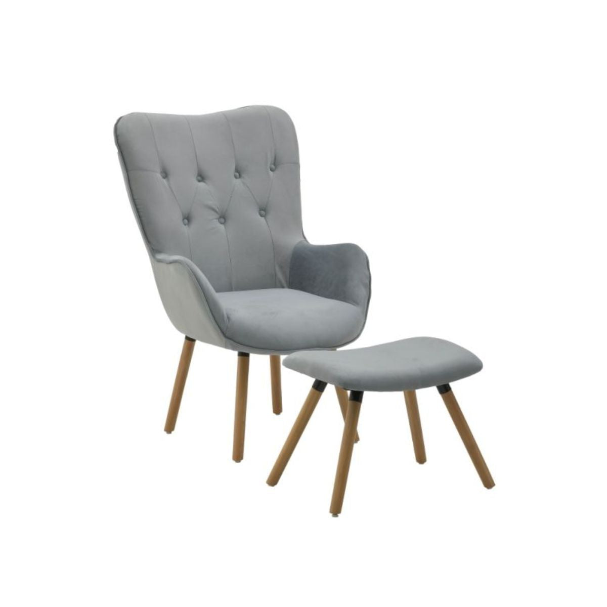 Fotoliu de catifea cu suport pentru picioare Inart, gri, 1, hectarul.ro