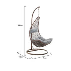 Scaun suspendat din ratan, tip balansoar, maro cu perna gri 95x110x200