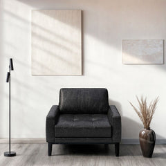 Fotoliu negru-vintage piele naturala Musso Tufted Mesonica