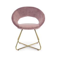 Scaun tip fotoliu roz pal/auriu din catifea poliester si otel Vanity Bizzotto