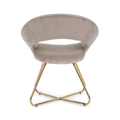 Scaun tip fotoliu taupe/auriu din catifea poliester si otel Vanity Bizzotto