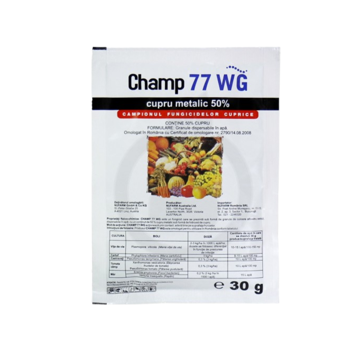Fungicid bactericid ecologic vita de vie, castraveti, tomate, mar Champ 77 WG, 30 grame, 1, hectarul.ro