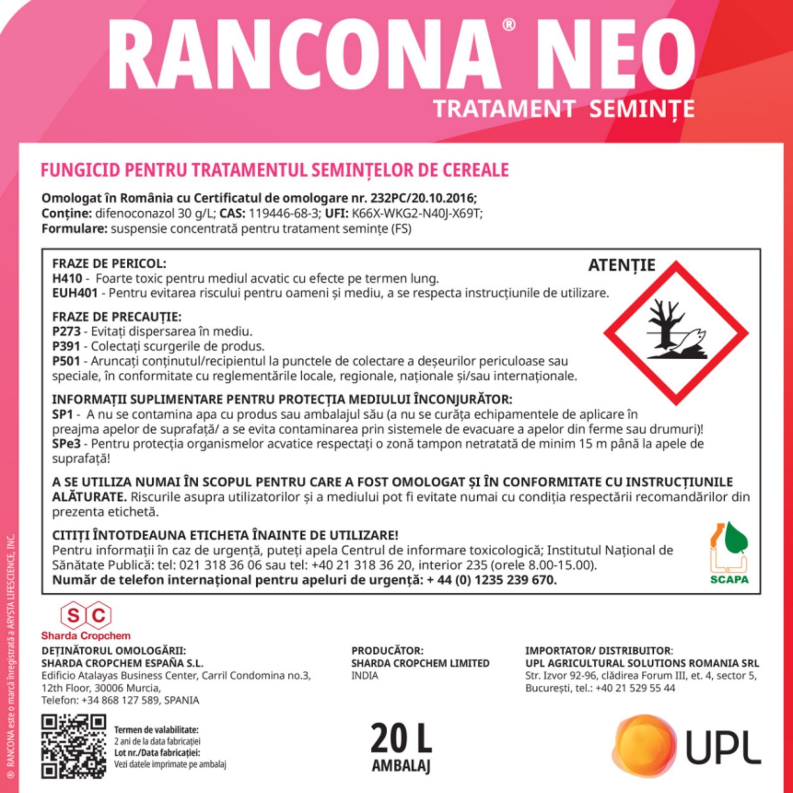 Fungicid tratament samanta paioase, RANCONA NEO , 20 litri, 1, hectarul.ro