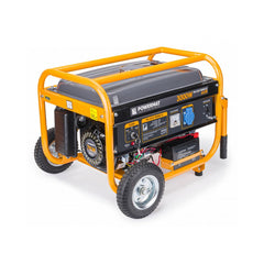 Generator de putere stationar Powermat PM-AGR-3000M-EL, putere 3000 W , motor benzina 7 CP , pornire electrica, cadru si roti transport