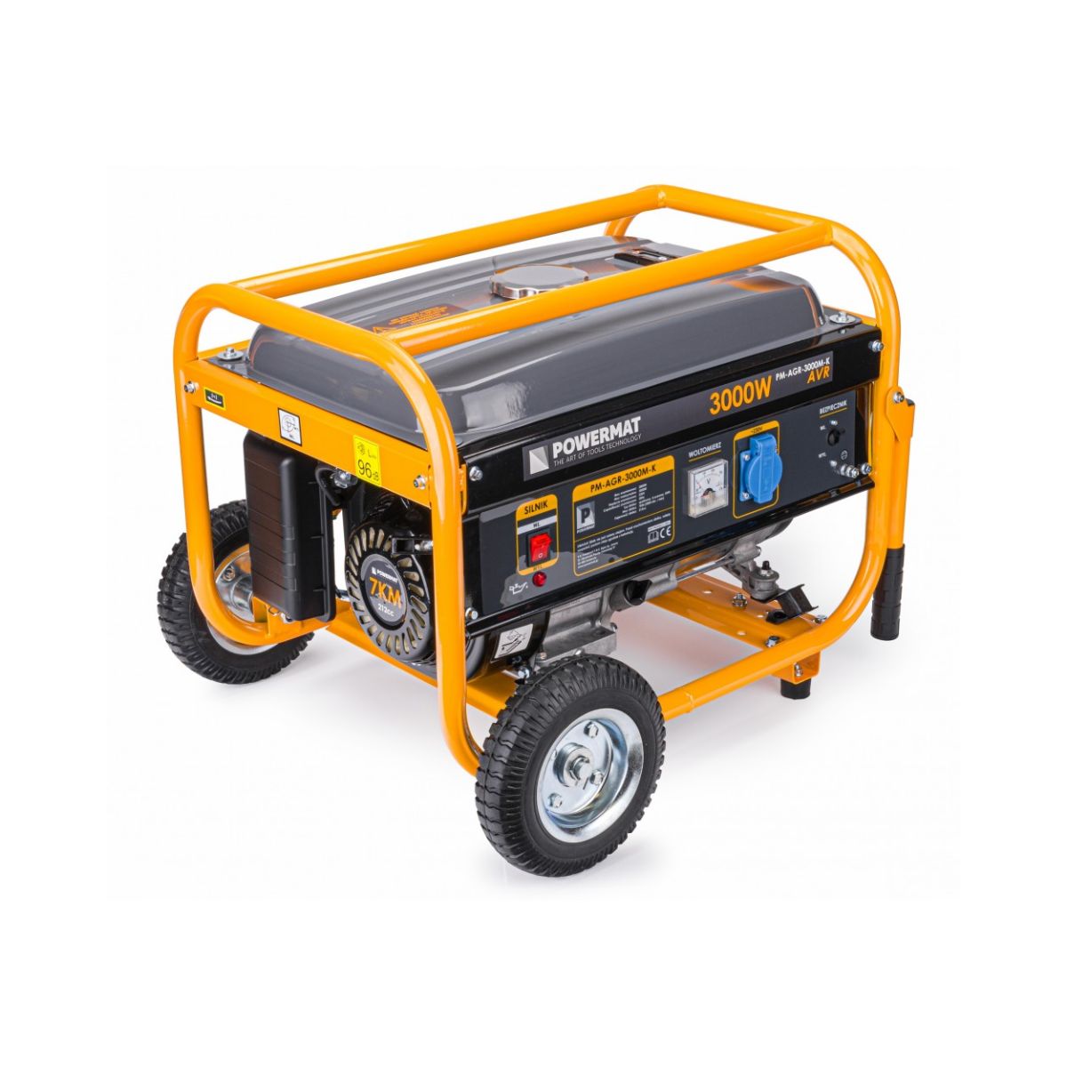 Generator de putere stationar Powermat PM-AGR-3000M-K, putere 3000 W , motor benzina 7 CP , pornire manuala, cadru si roti transport, 1, hectarul.ro