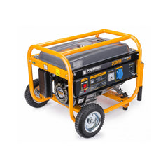 Generator de putere stationar Powermat PM-AGR-3000M-K, putere 3000 W , motor benzina 7 CP , pornire manuala, cadru si roti transport