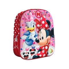 Ghiozdan 3D Disney pentru gradinita, Minnie si Daisy ,roz/rosu , 32 Cm