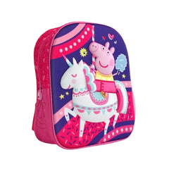 Ghiozdan 3D Disney pentru gradinita, Peppa Pig si Unicornul , albastru/rosu , 32 Cm