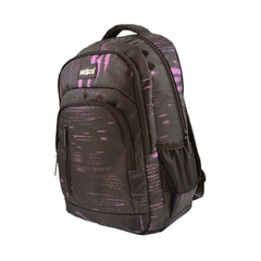 Ghiozdan Mesco 3 compartimente cu fermoar, negru cu mov, 30L, 45.5 x 32 x 14 cm