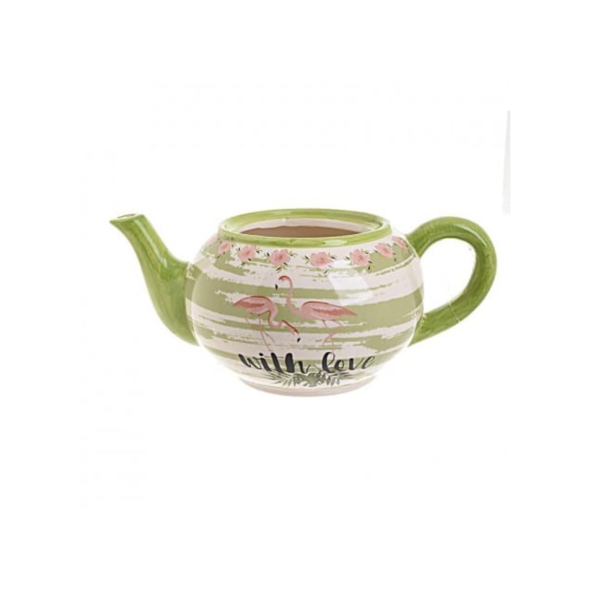 Ghiveci ceramic verde cu alb, ceainic Flamingo LWH 27Χ16,5Χ11, 1, hectarul.ro