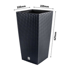 Ghiveci decorativ patrat, imitatie ratan, slim, negru 22.5x22.5x42.1, 8/16.3L