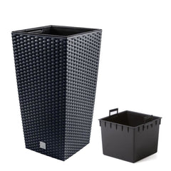 Ghiveci decorativ patrat, imitatie ratan, slim, negru 22.5x22.5x42.1, 8/16.3L