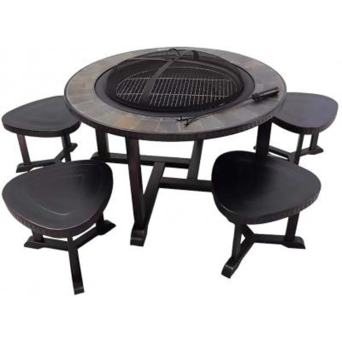 Gratar tip semineu din metal cu 4 scaune 105 cm, 1, hectarul.ro