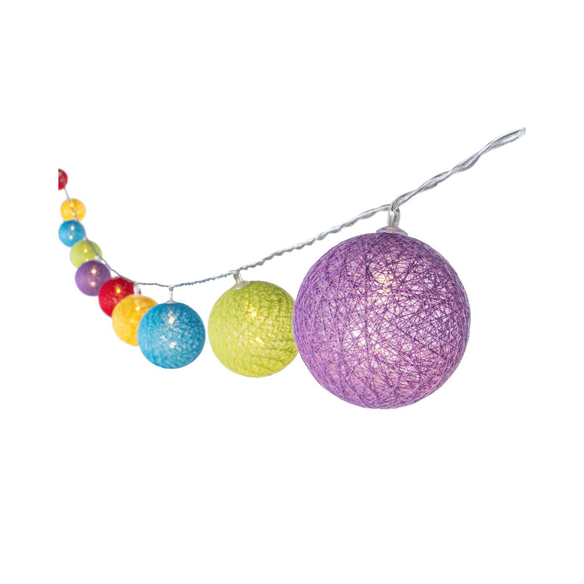 Instalatie 10 lumini LED rotunde in 5 culori, bumbac si polipropilena, 1, hectarul.ro