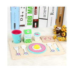 Joc din lemn 2 in 1, Puzzle si Joc de rol - Micul Dejun cu 10 accesorii, WD 9548